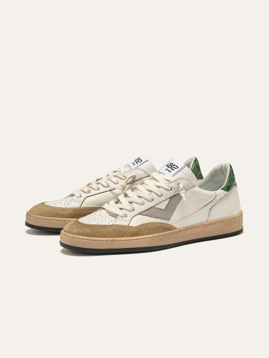 PLAYNEW Sneakers in White and Beige Leather