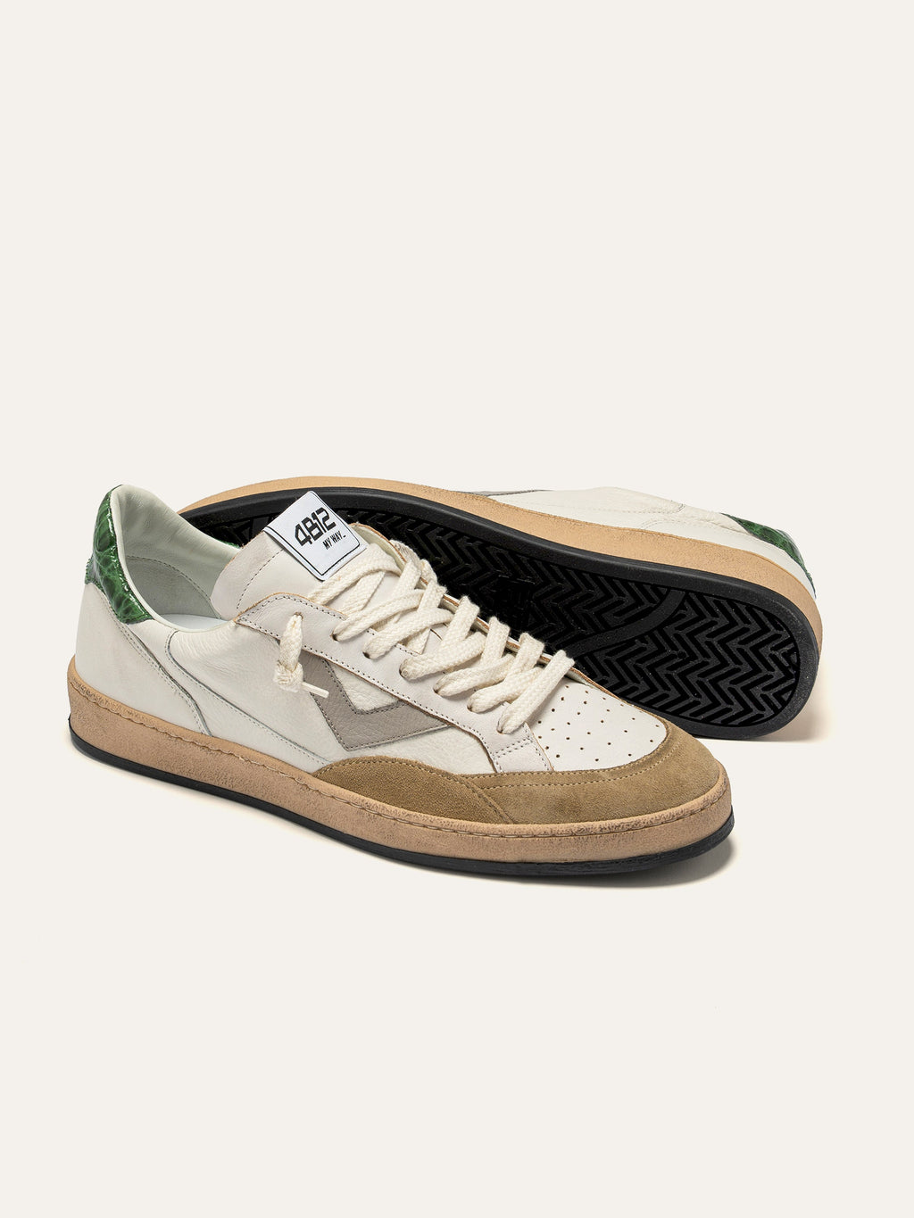 PLAYNEW Sneakers in White and Beige Leather