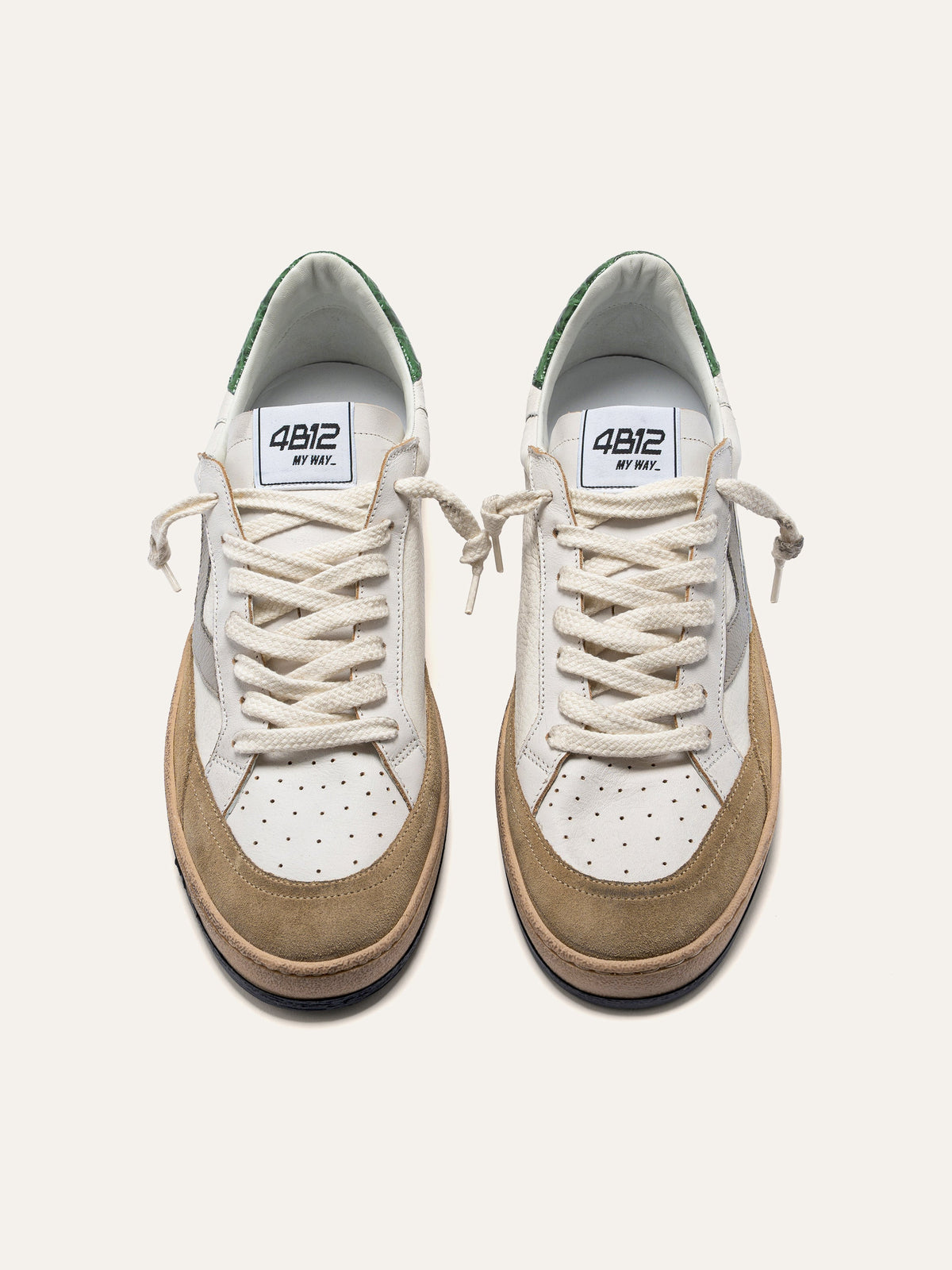 PLAYNEW Sneakers in White and Beige Leather