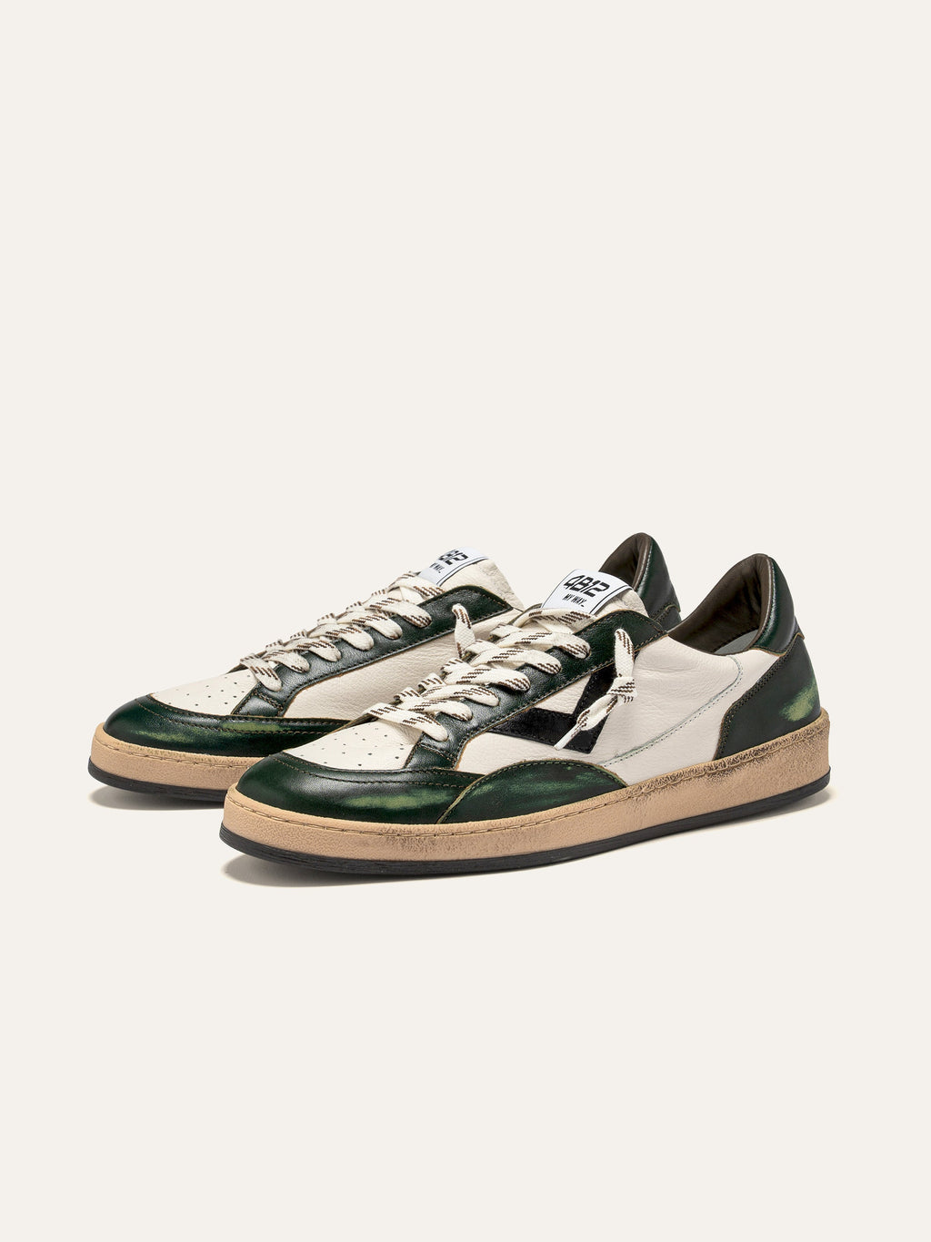 PLAYNEW Sneakers in White and Dark Green Leather