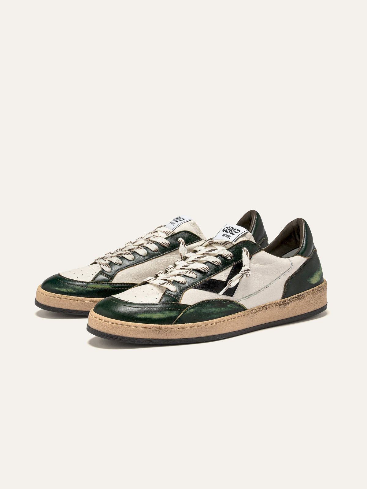 PLAYNEW Sneakers in White and Dark Green Leather