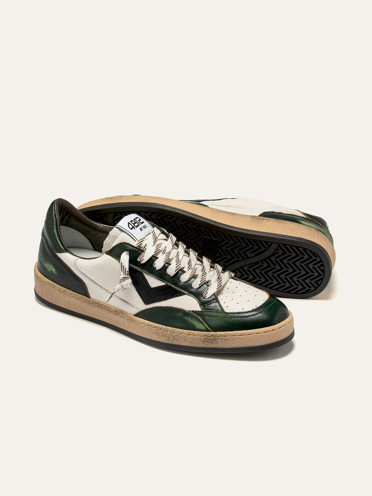 PLAYNEW Sneakers in White and Dark Green Leather