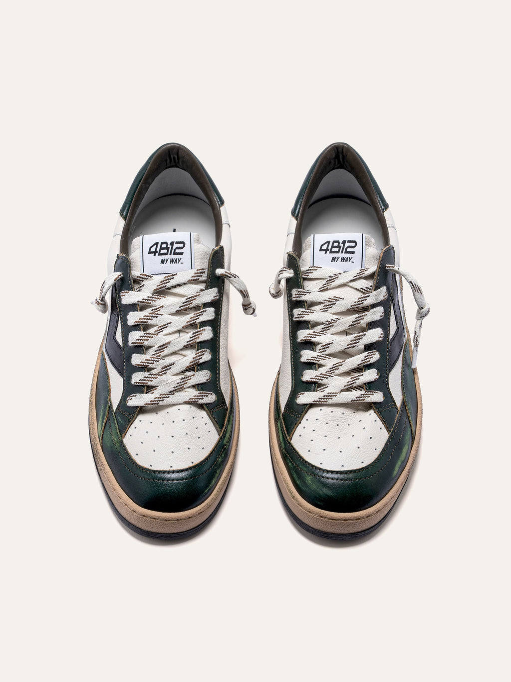 PLAYNEW Sneakers in White and Dark Green Leather