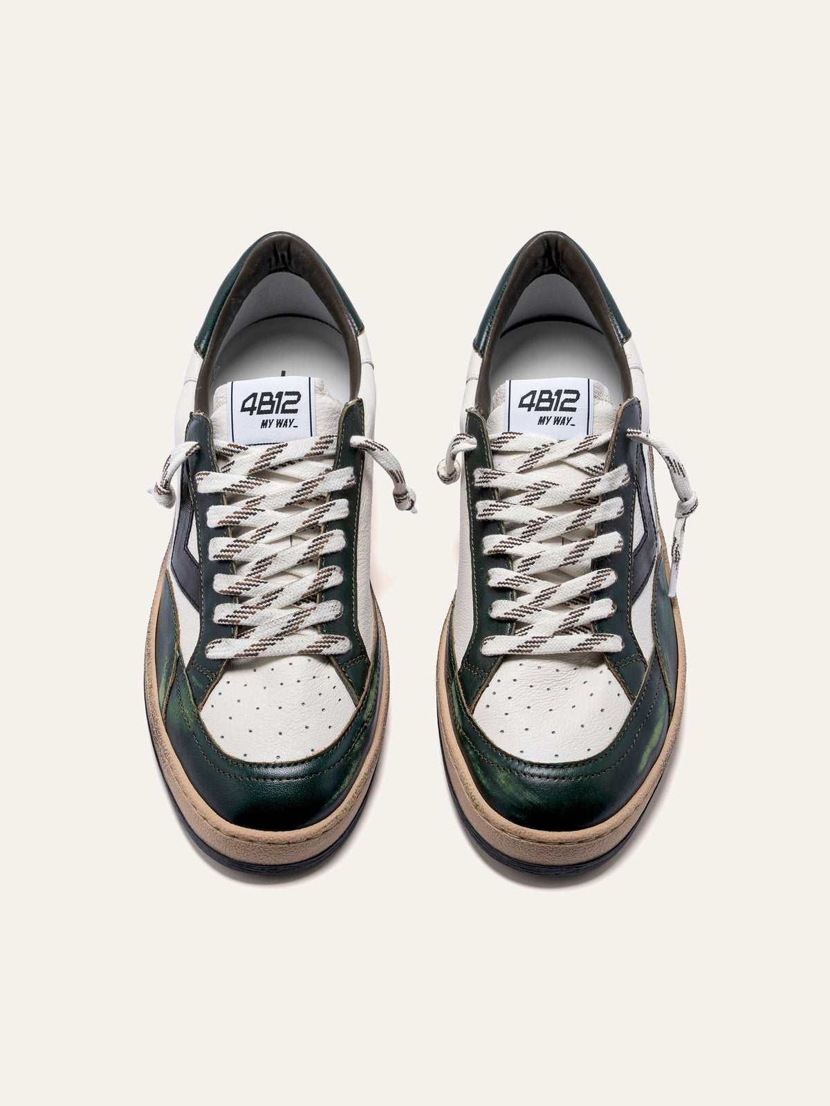 PLAYNEW Sneakers in White and Dark Green Leather