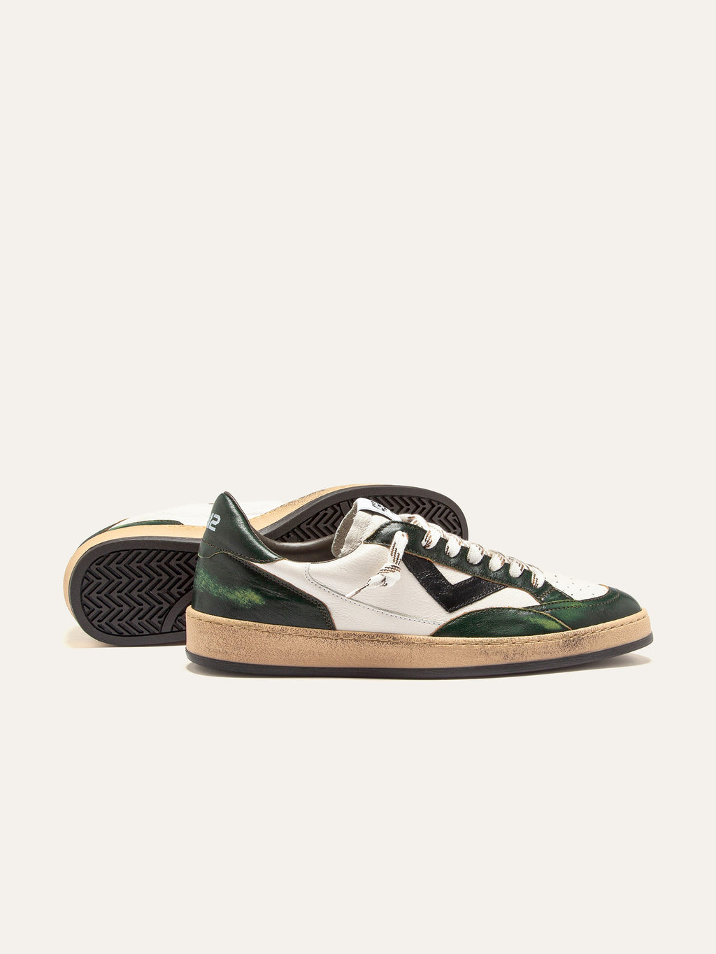PLAYNEW Sneakers in White and Dark Green Leather
