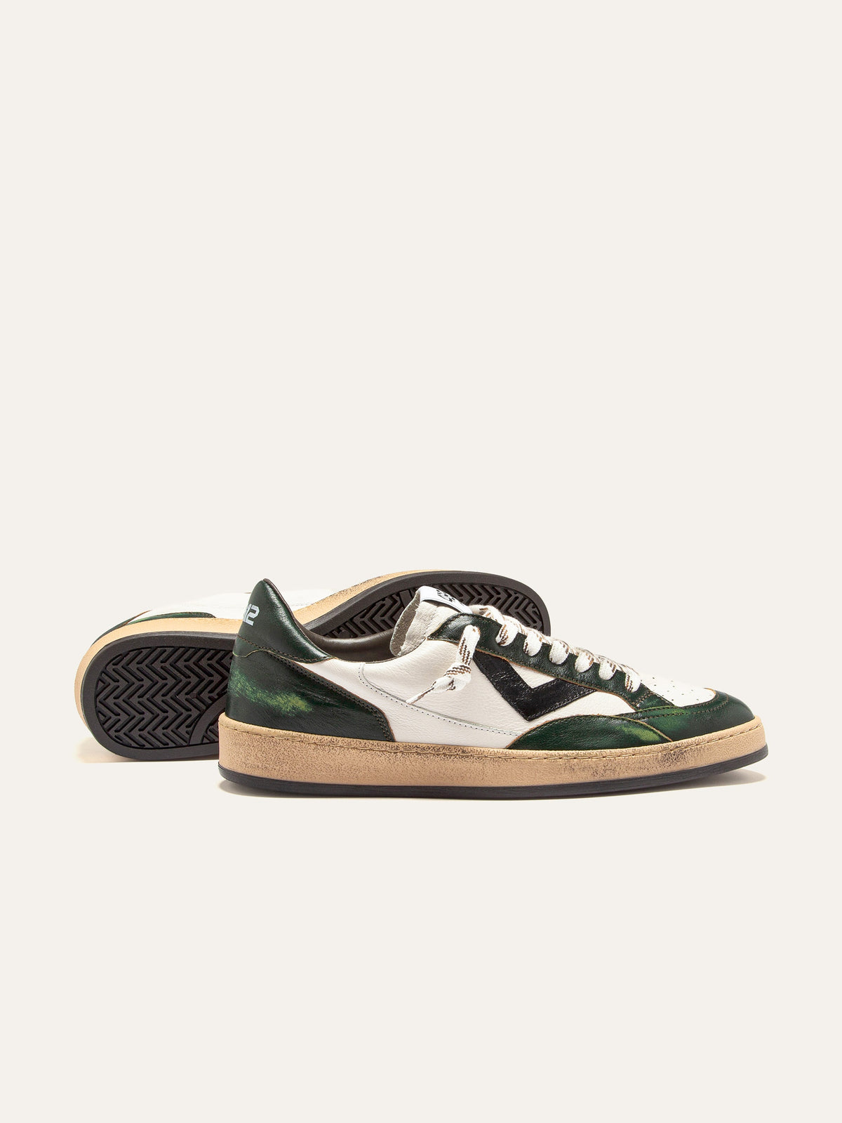 PLAYNEW Sneakers in White and Dark Green Leather