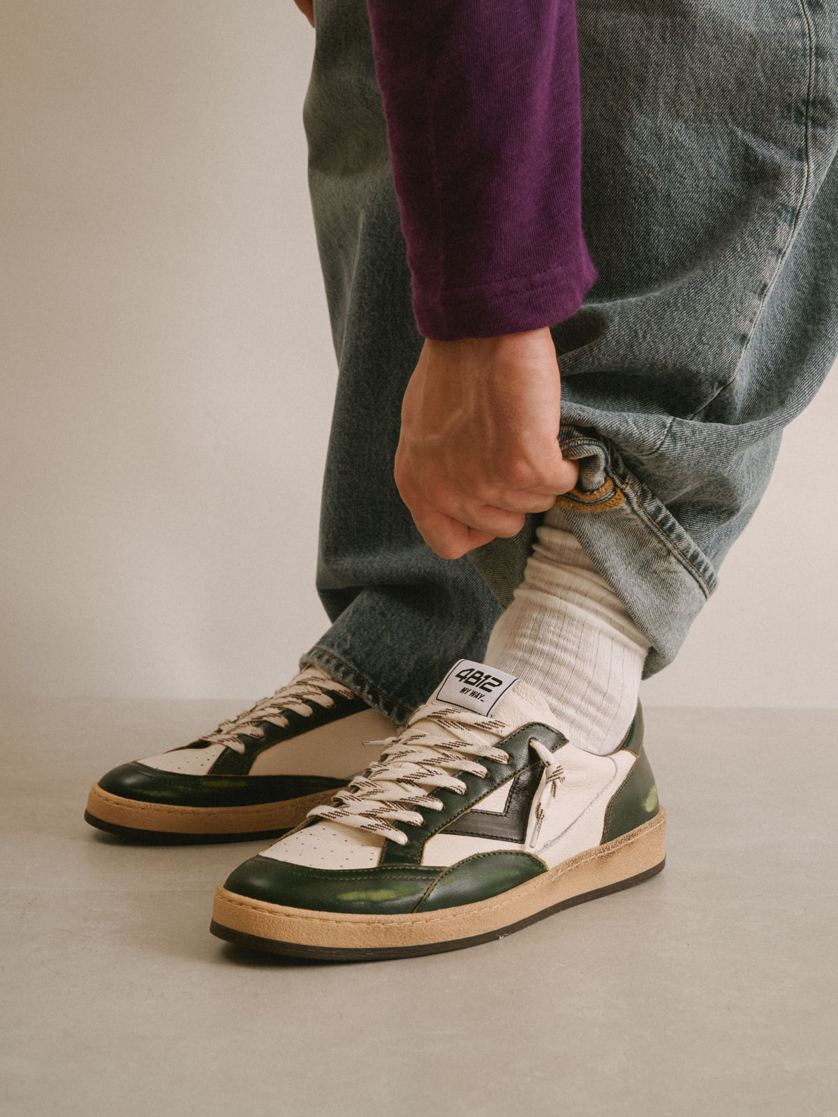 Sneaker PLAYNEW in Pelle Bianca e Verde Scuro