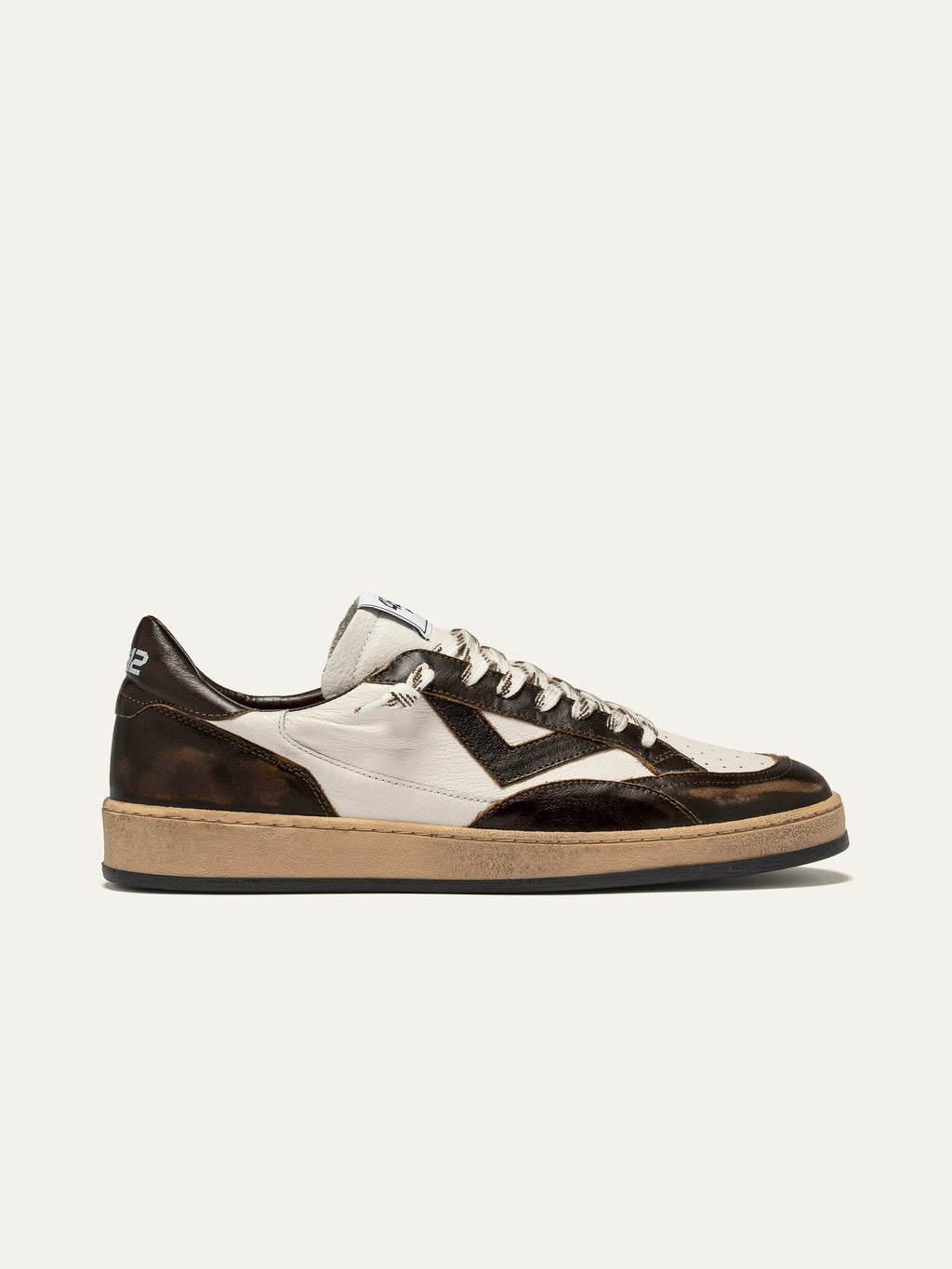 PLAYNEW Sneakers in White and Dark Brown Leather