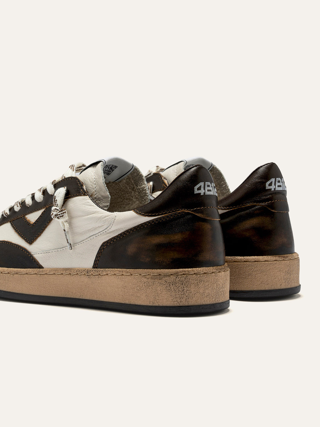 PLAYNEW Sneakers in White and Dark Brown Leather