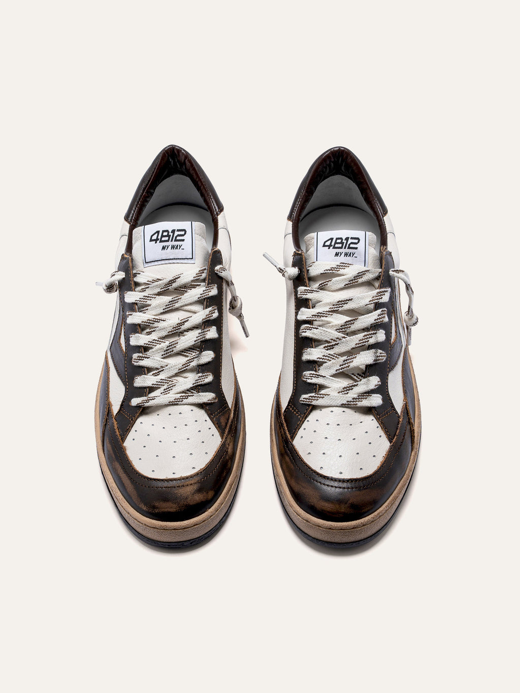 PLAYNEW Sneakers in White and Dark Brown Leather