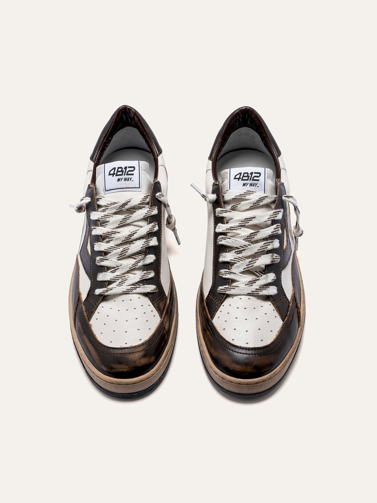 PLAYNEW Sneakers in White and Dark Brown Leather