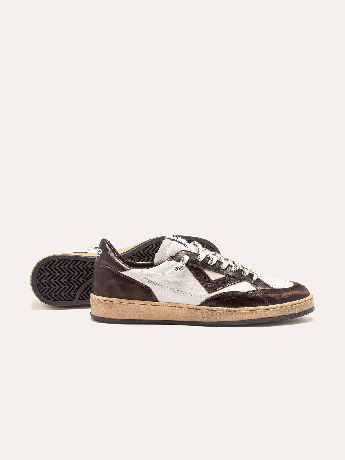 PLAYNEW Sneakers in White and Dark Brown Leather