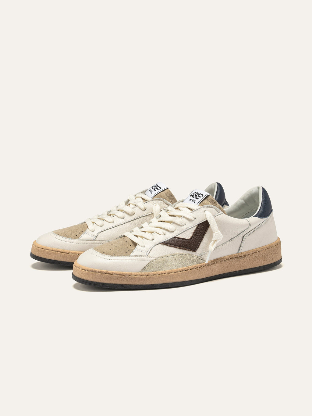 PLAYNEW Sneakers in White, Brown and Navy Leather