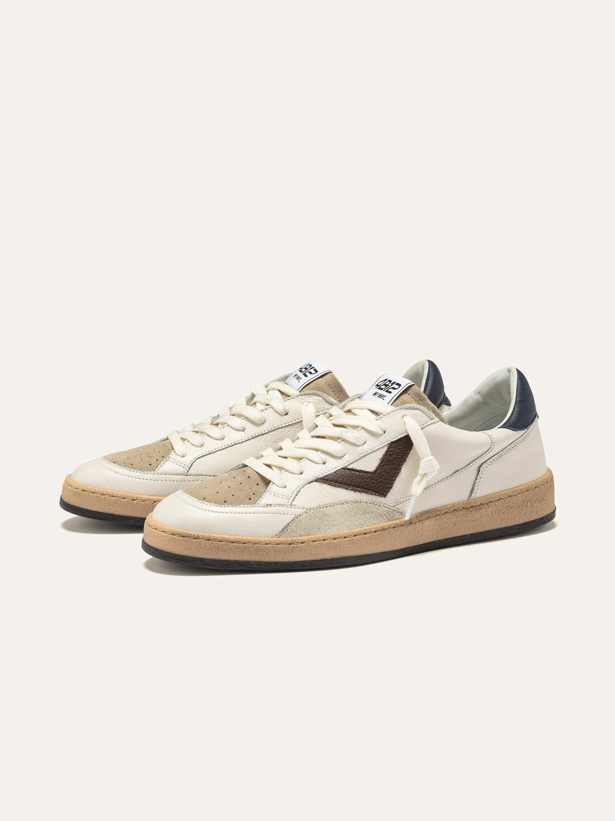 PLAYNEW Sneakers in White, Brown and Navy Leather