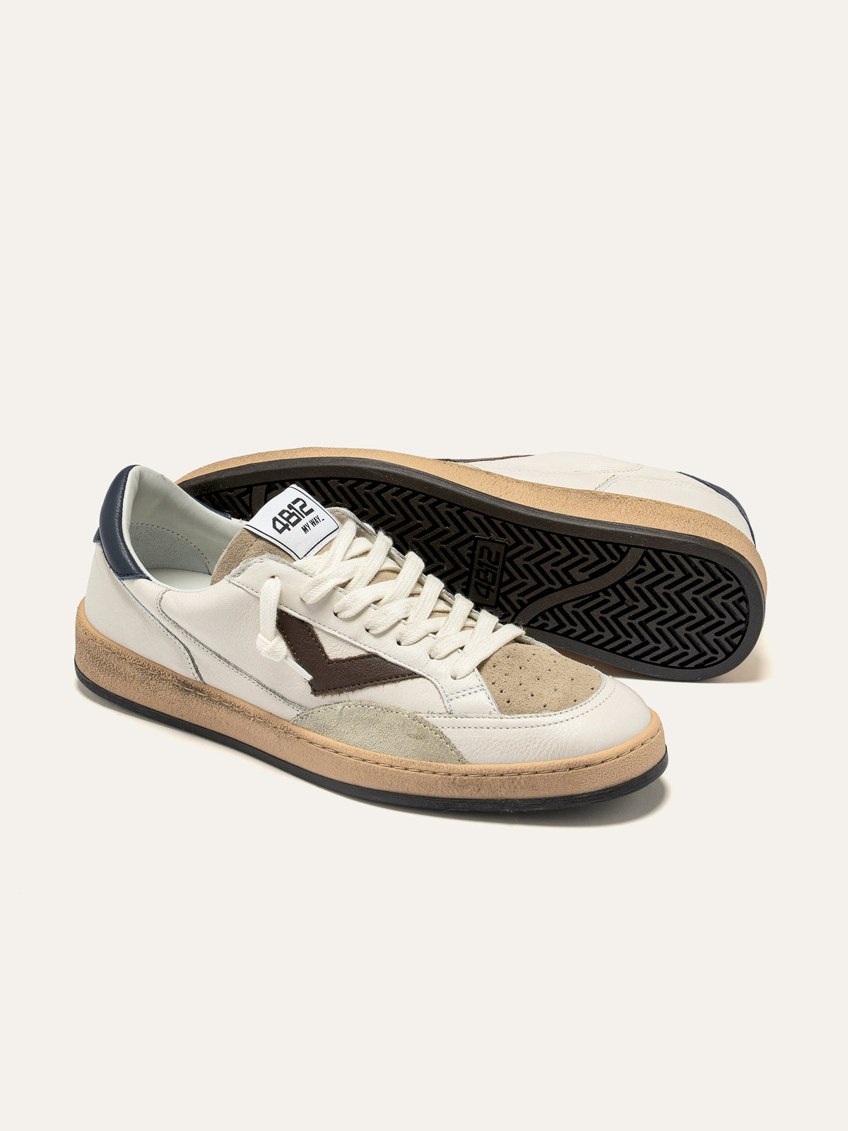 PLAYNEW Sneakers in White, Brown and Navy Leather