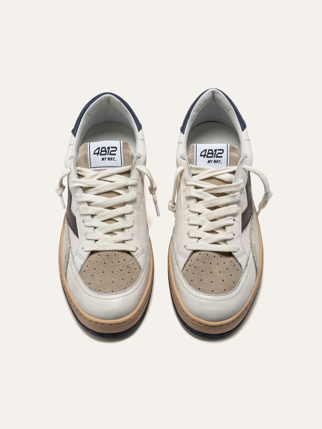 PLAYNEW Sneakers in White, Brown and Navy Leather