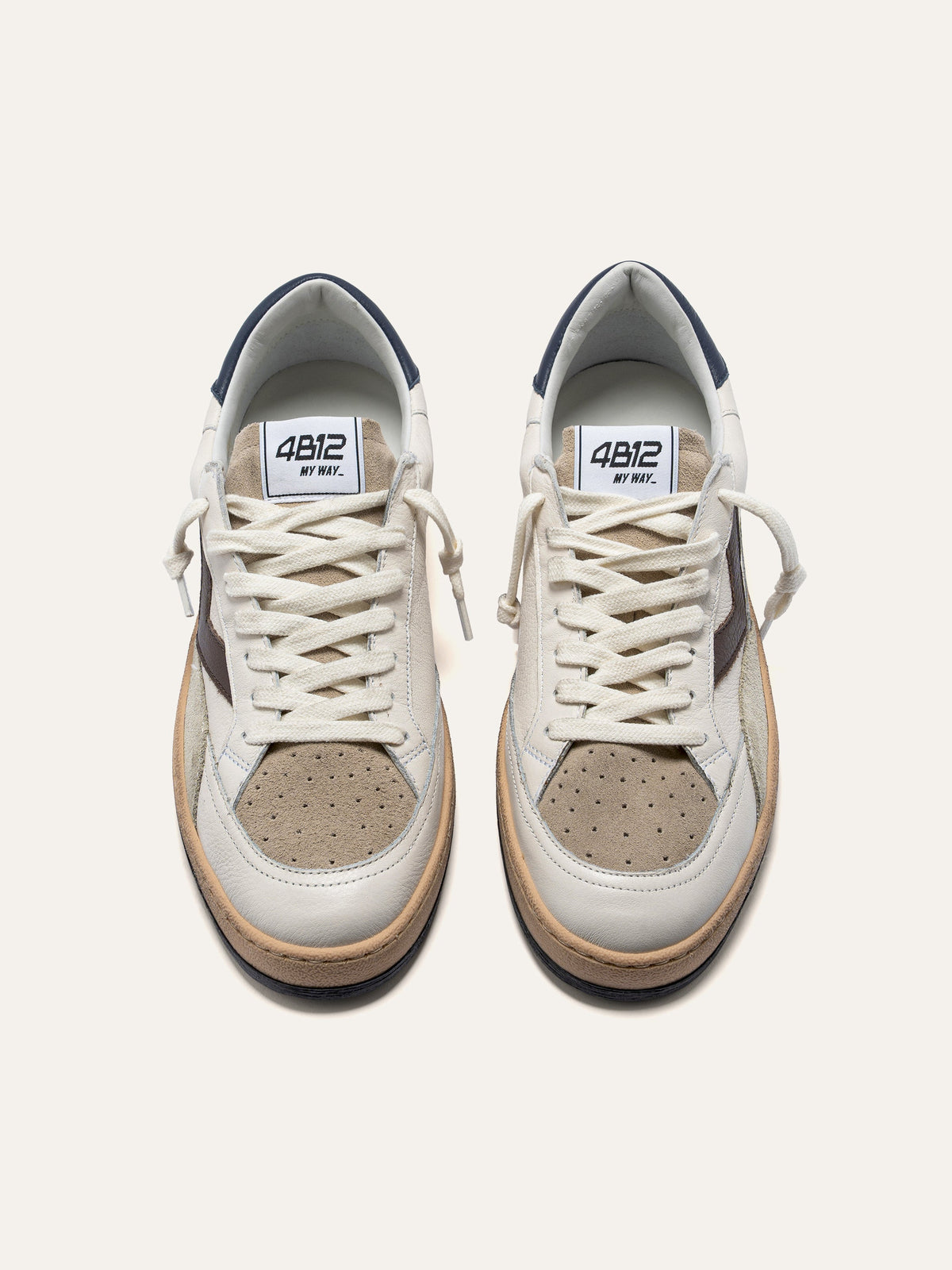 PLAYNEW Sneakers in White, Brown and Navy Leather