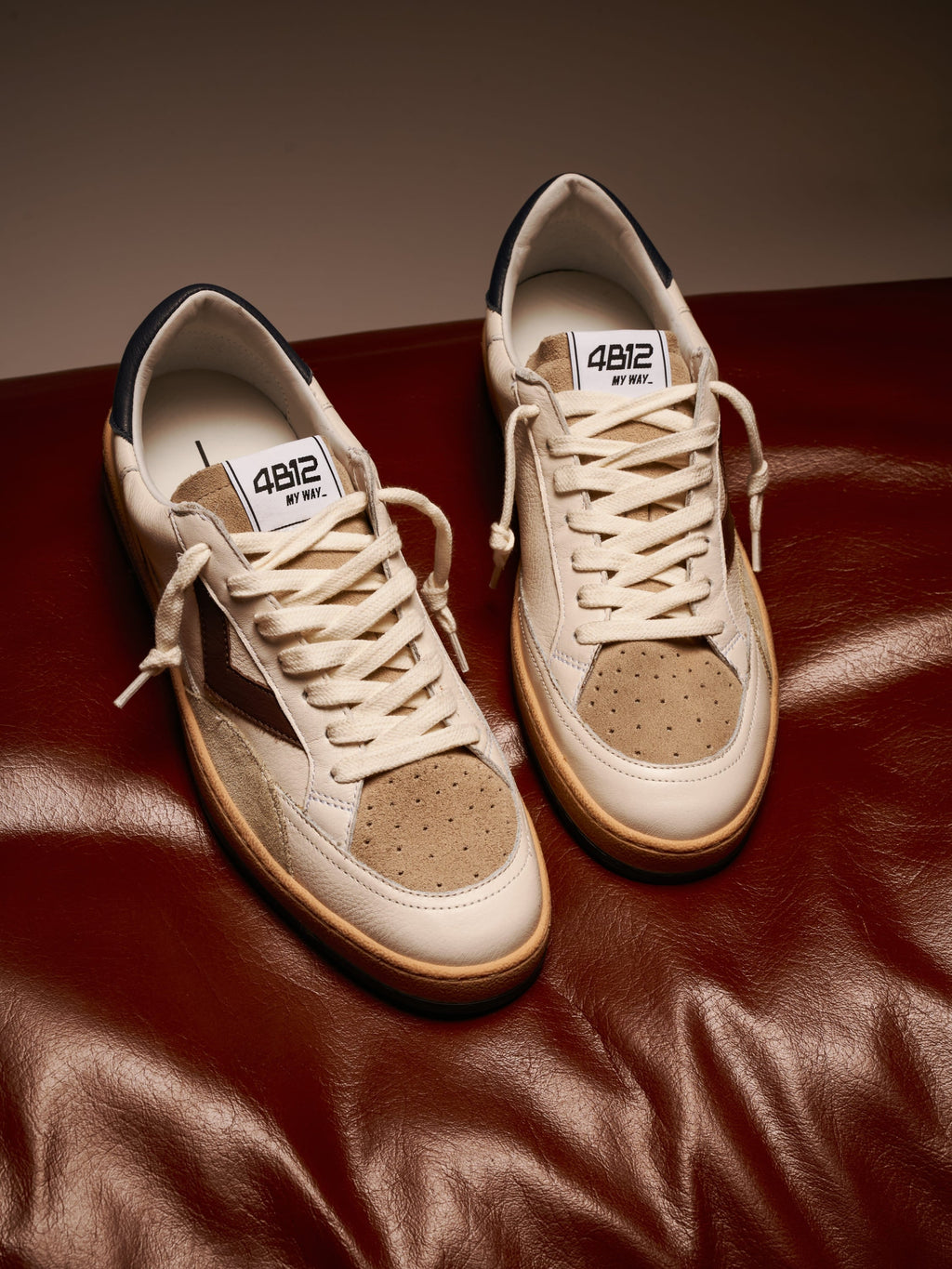 PLAYNEW Sneakers in White, Brown and Navy Leather