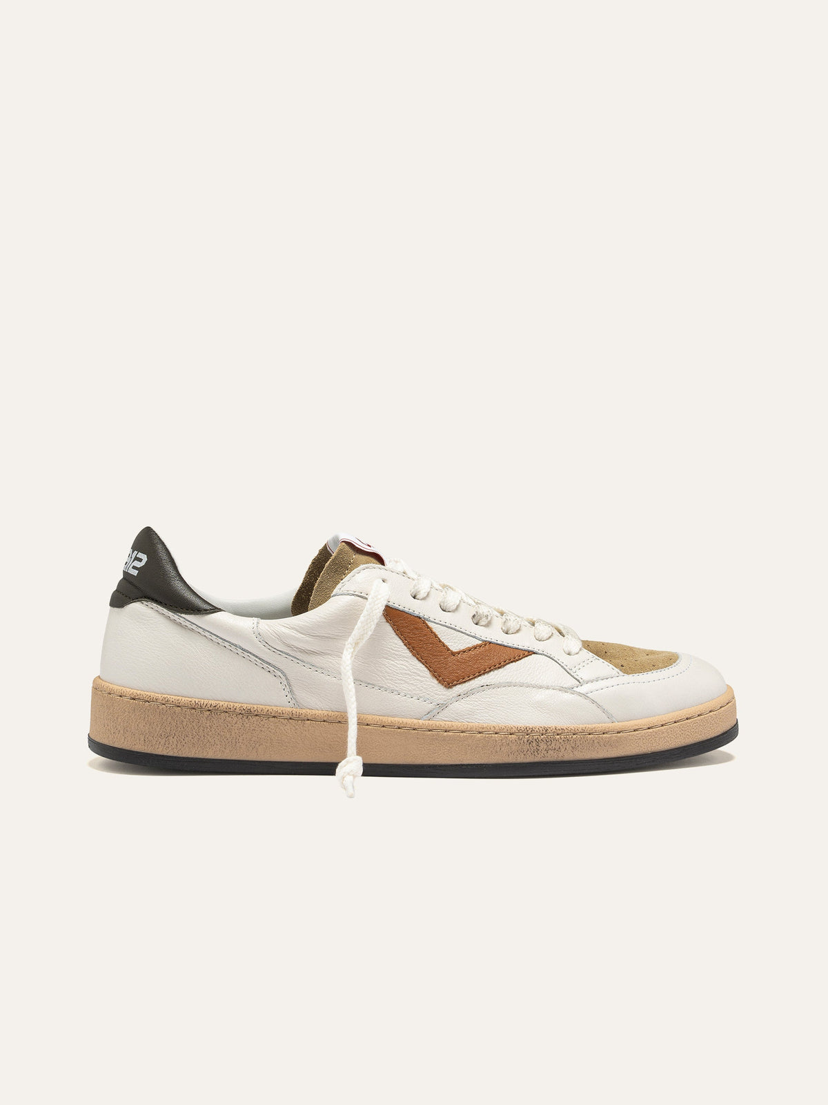 Sneaker PLAYNEW in Pelle Bianca, Beige e Cuoio
