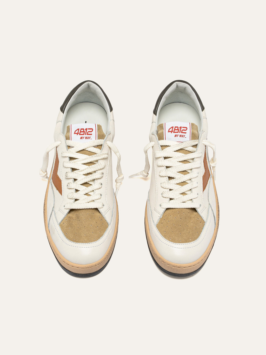 PLAYNEW Sneakers in White, Beige and Tan Leather