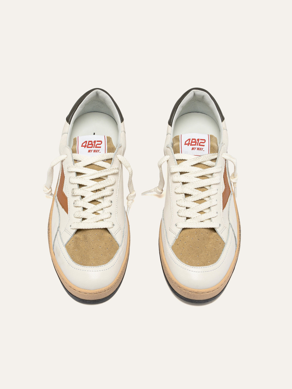 PLAYNEW Sneakers in White, Beige and Tan Leather
