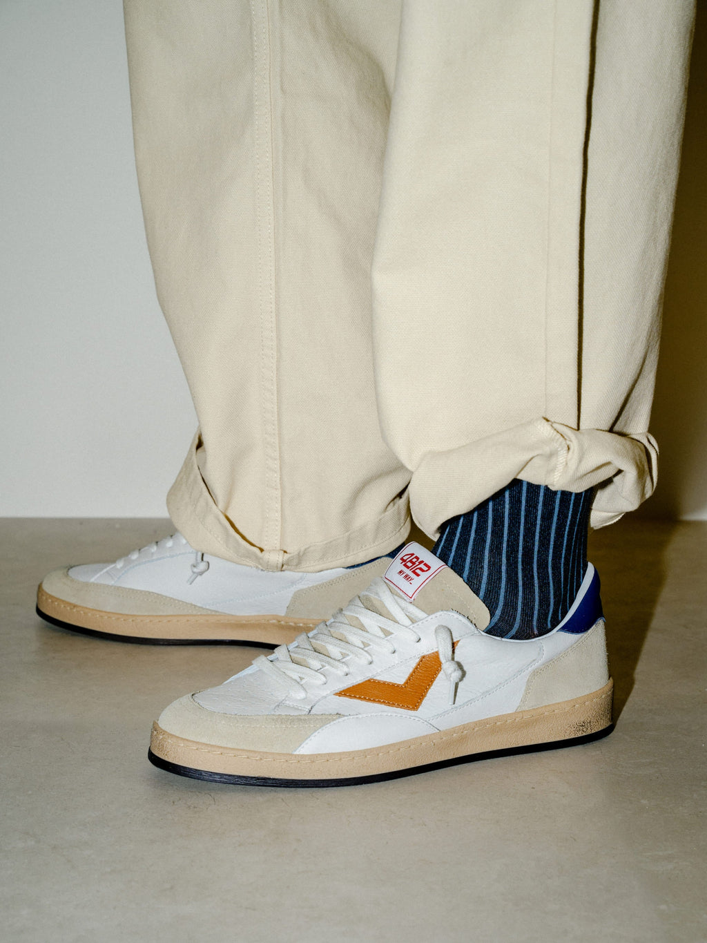 PLAYNEW Sneakers in White and Navy Leather