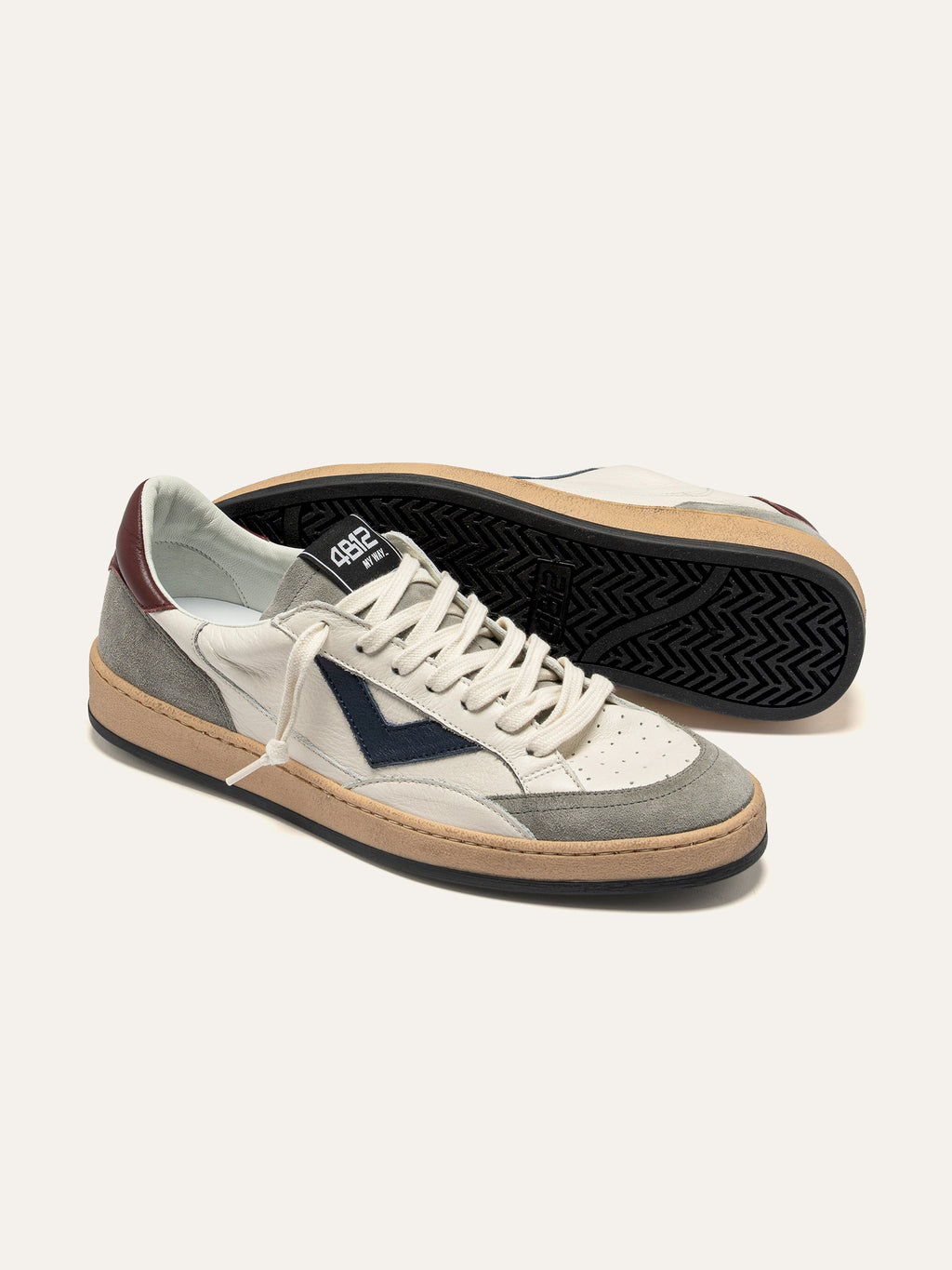PLAYNEW Sneakers in White and Burgundy Leather