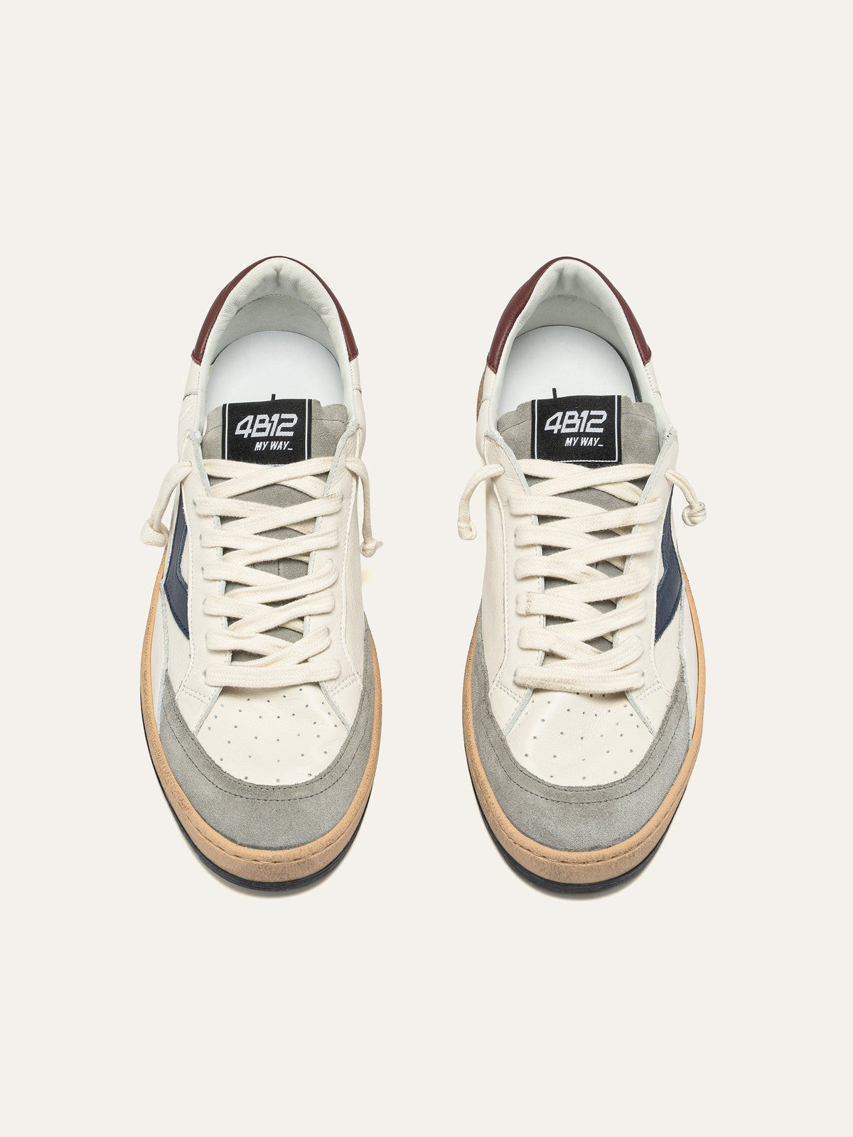 PLAYNEW Sneakers in White and Burgundy Leather