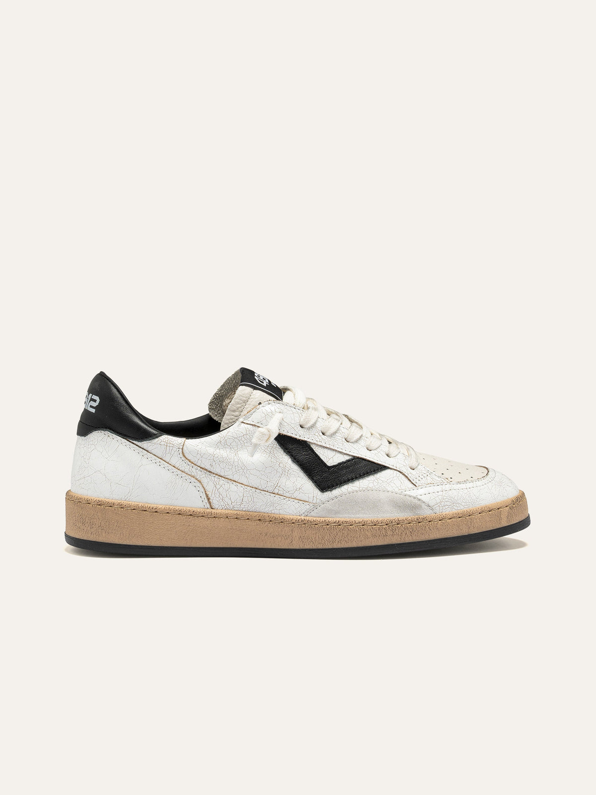 PLAYNEW Sneakers in White Crackled Leather and Black