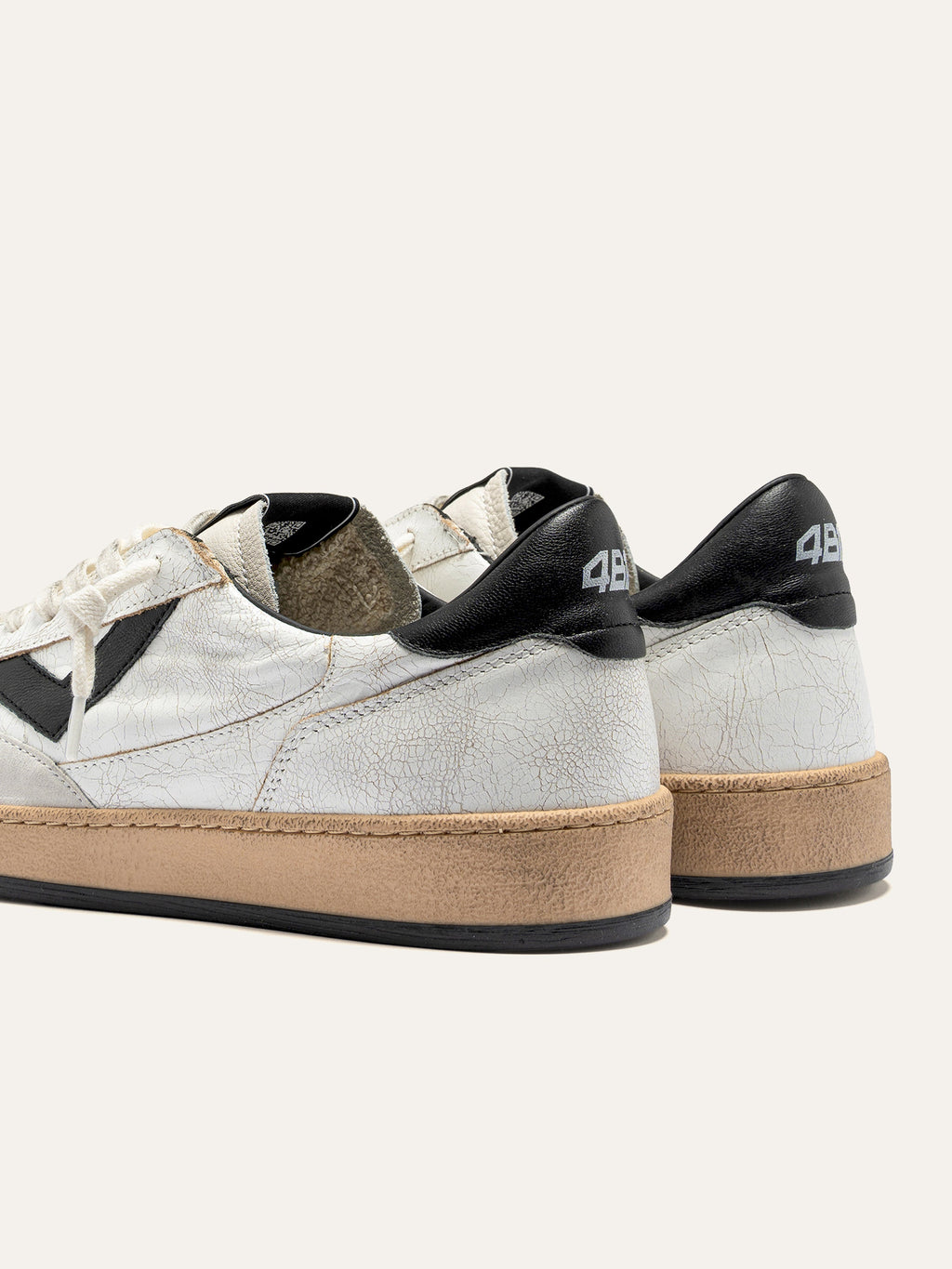 PLAYNEW Sneakers in White Crackled Leather and Black