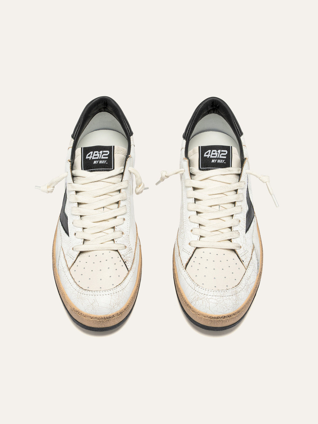 PLAYNEW Sneakers in White Crackled Leather and Black