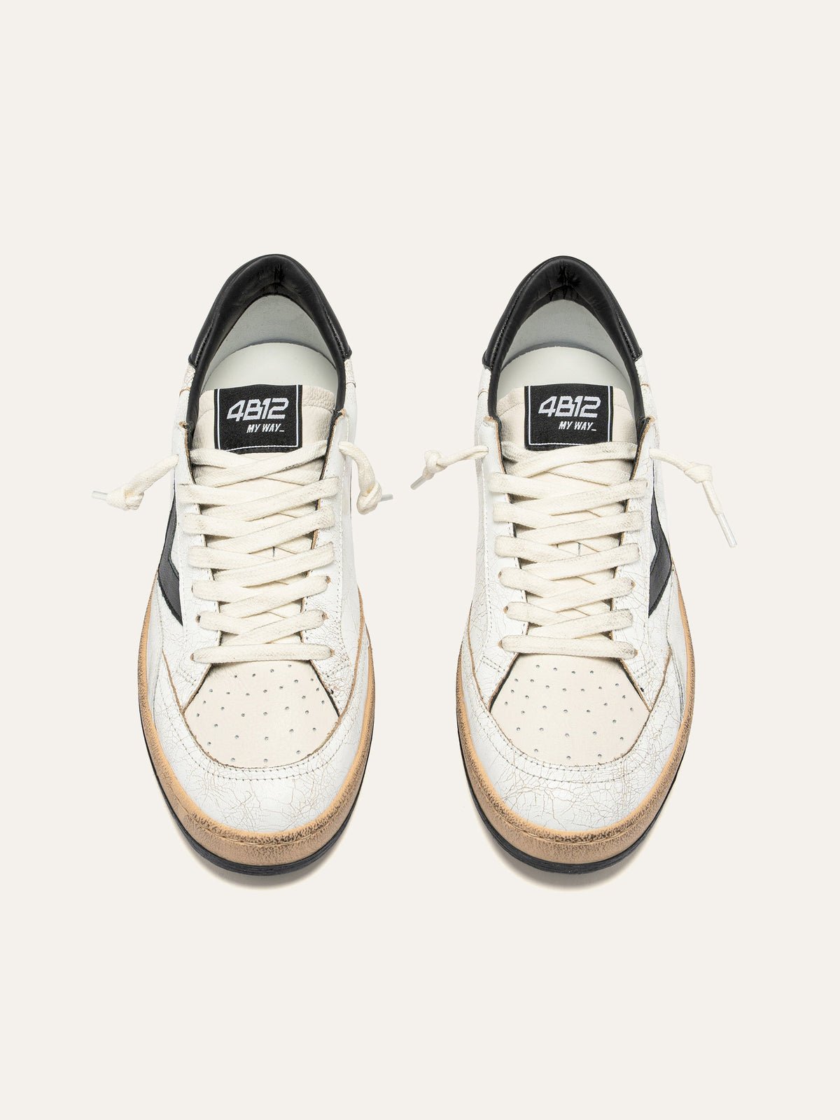 PLAYNEW Sneakers in White Crackled Leather and Black