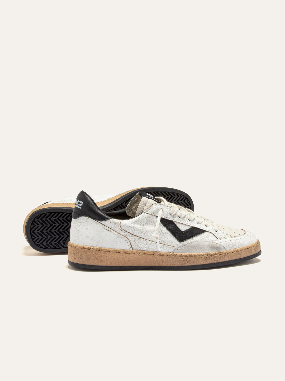 PLAYNEW Sneakers in White Crackled Leather and Black