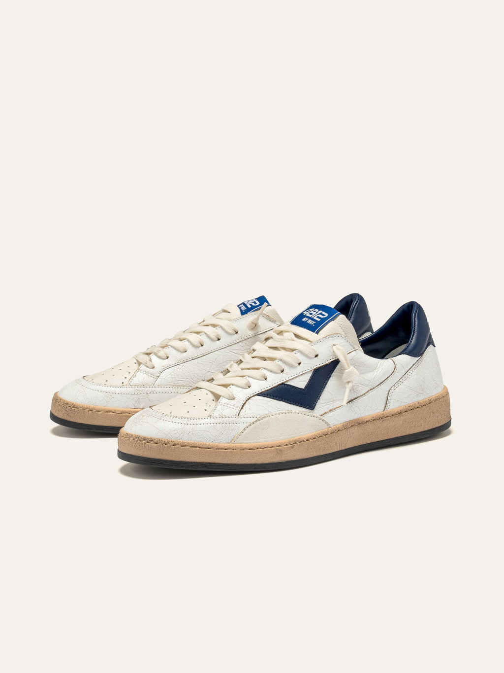 PLAYNEW Sneakers in White Crackled Leather and Blue