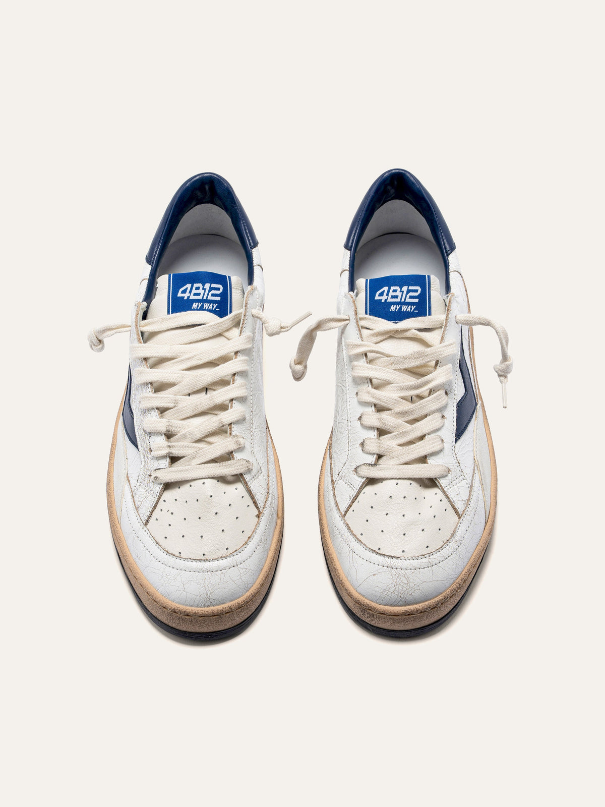 PLAYNEW Sneakers in White Crackled Leather and Blue