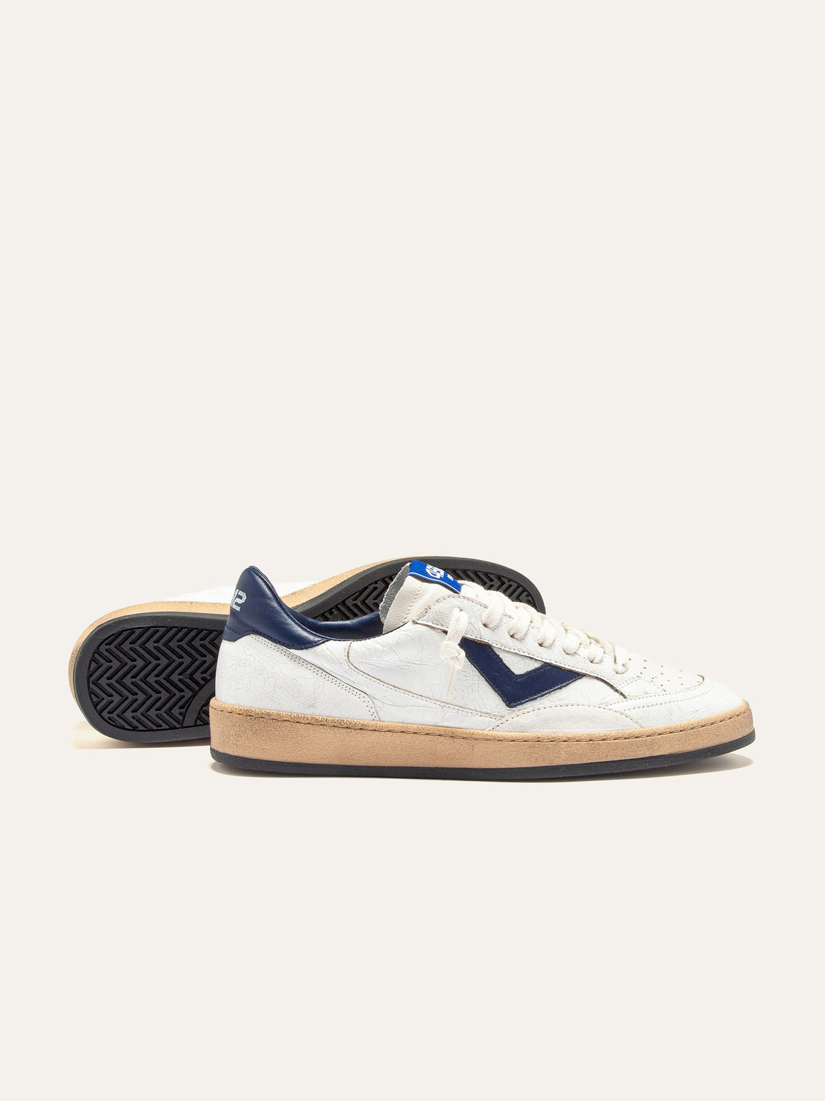 PLAYNEW Sneakers in White Crackled Leather and Blue