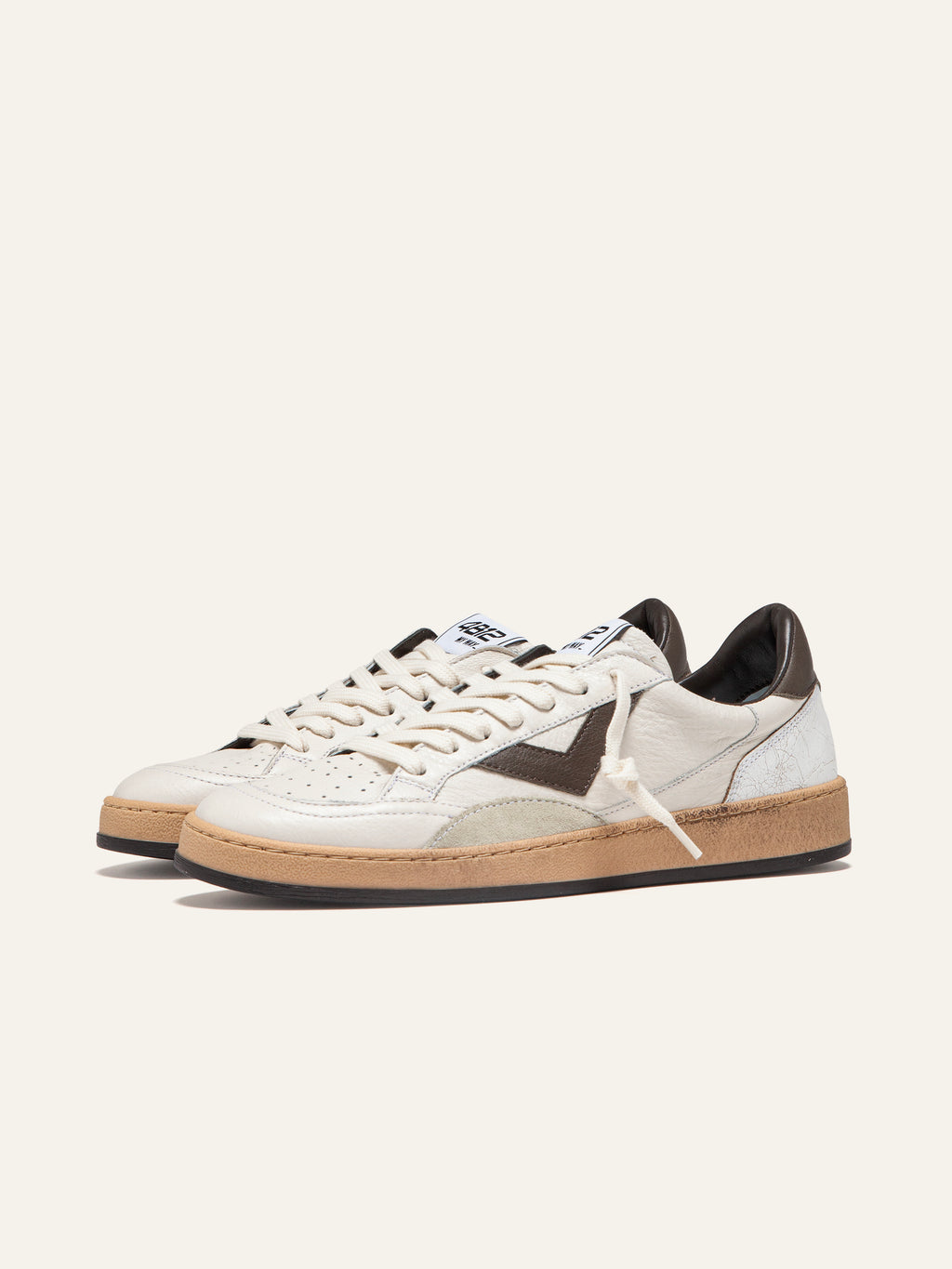 Baskets PLAYNEW en Cuir Blanc et Vert Olive