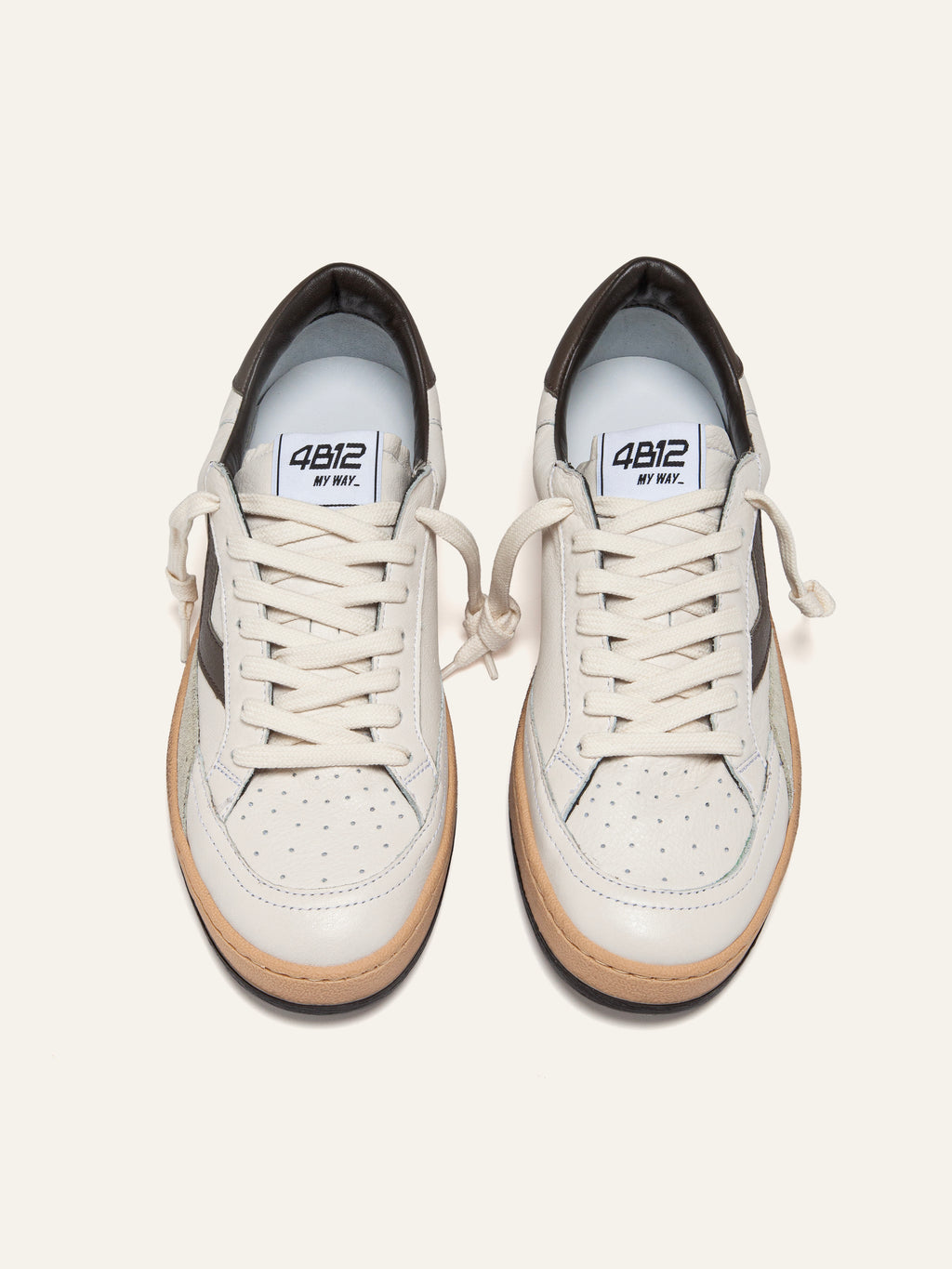 Baskets PLAYNEW en Cuir Blanc et Vert Olive