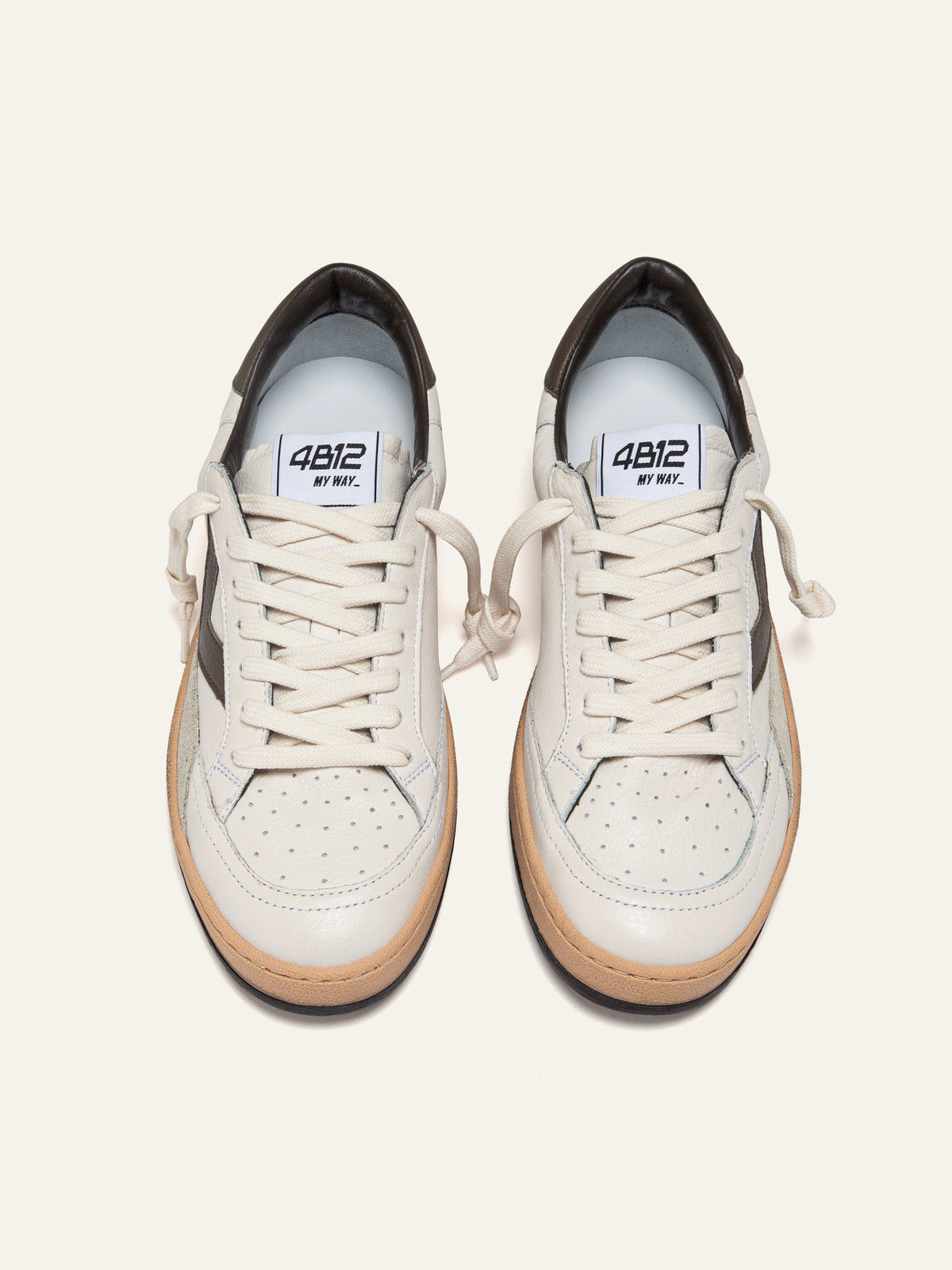 Baskets PLAYNEW en Cuir Blanc et Vert Olive