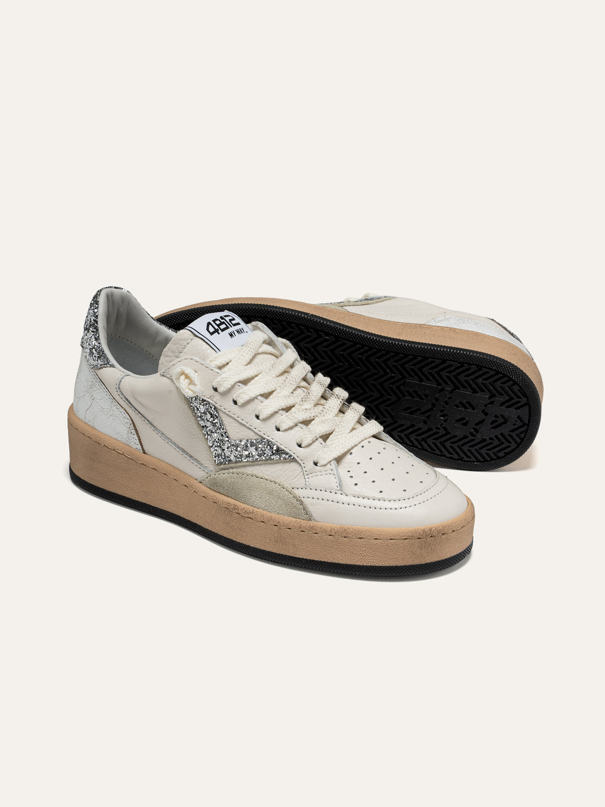 Sneaker PLAYNEWSKY in Pelle Bianca con Glitter Argento
