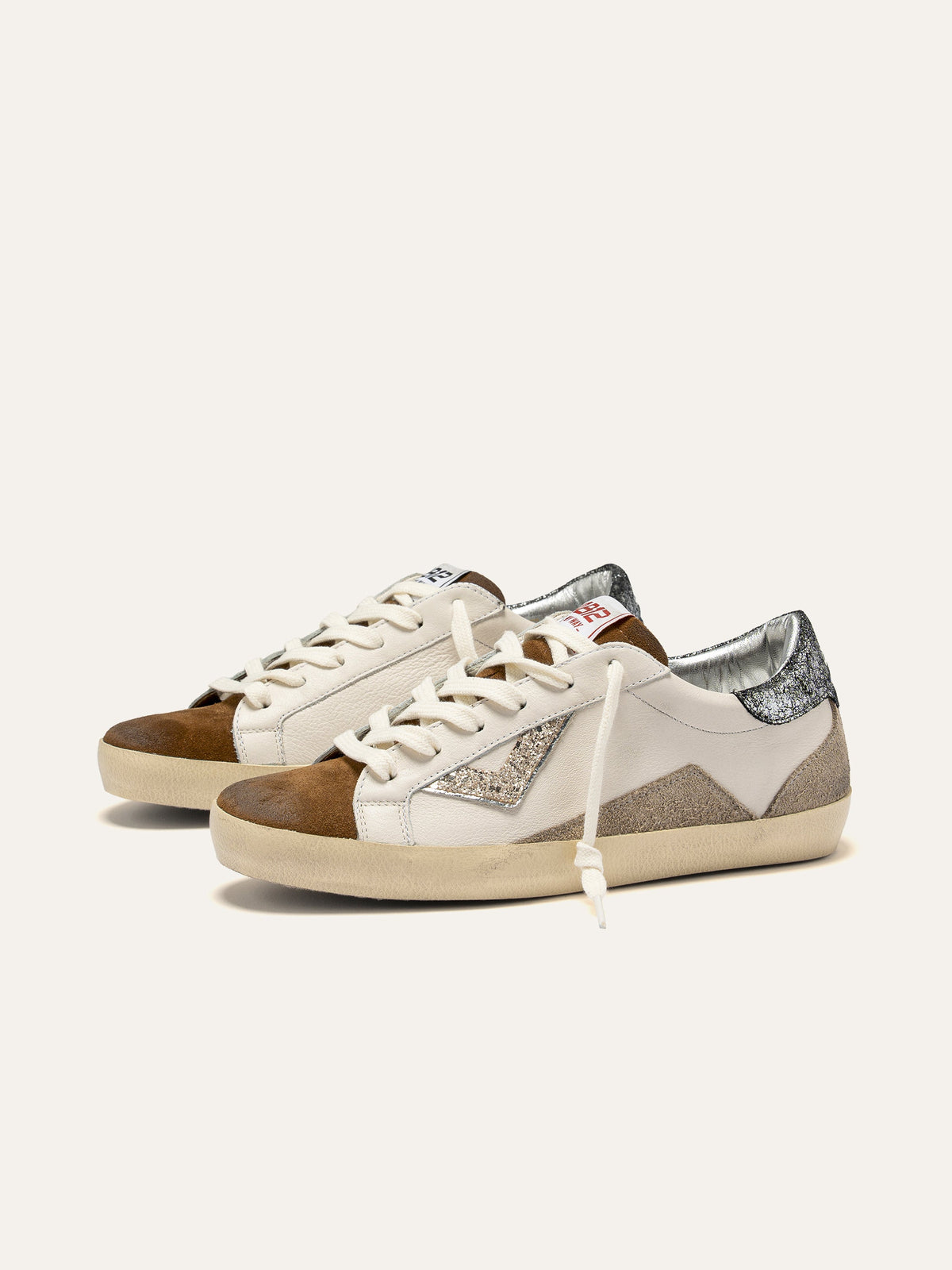SUPRIME Sneakers in White, Brown and Beige Leather