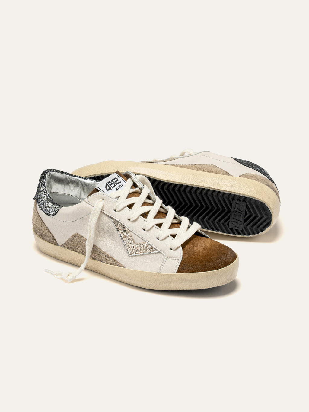 SUPRIME Sneakers in White, Brown and Beige Leather