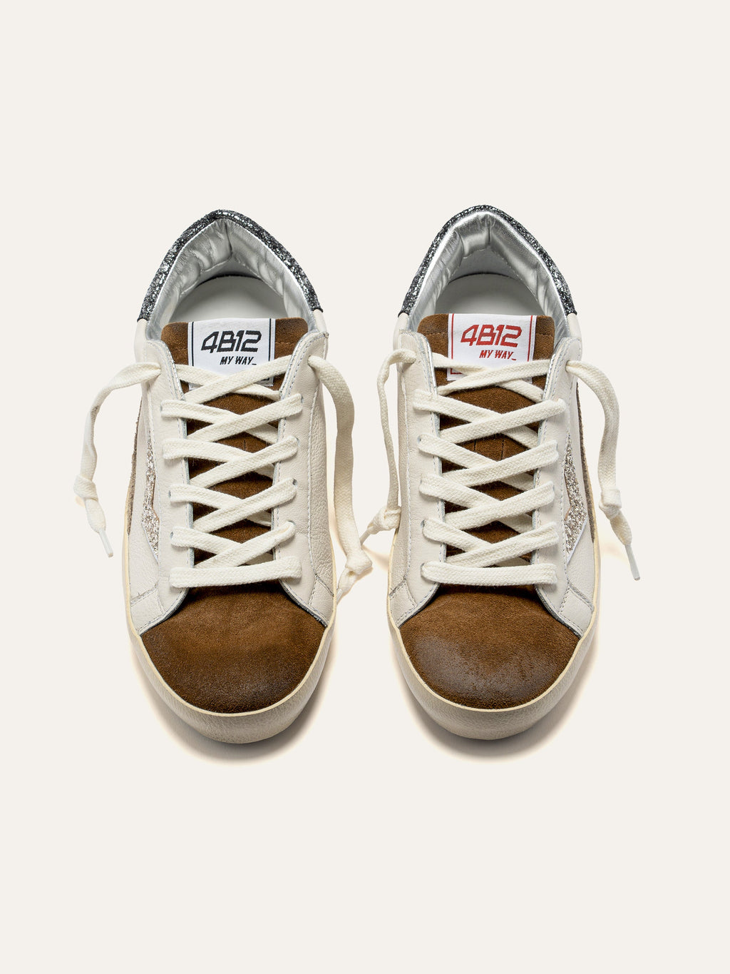 SUPRIME Sneakers in White, Brown and Beige Leather