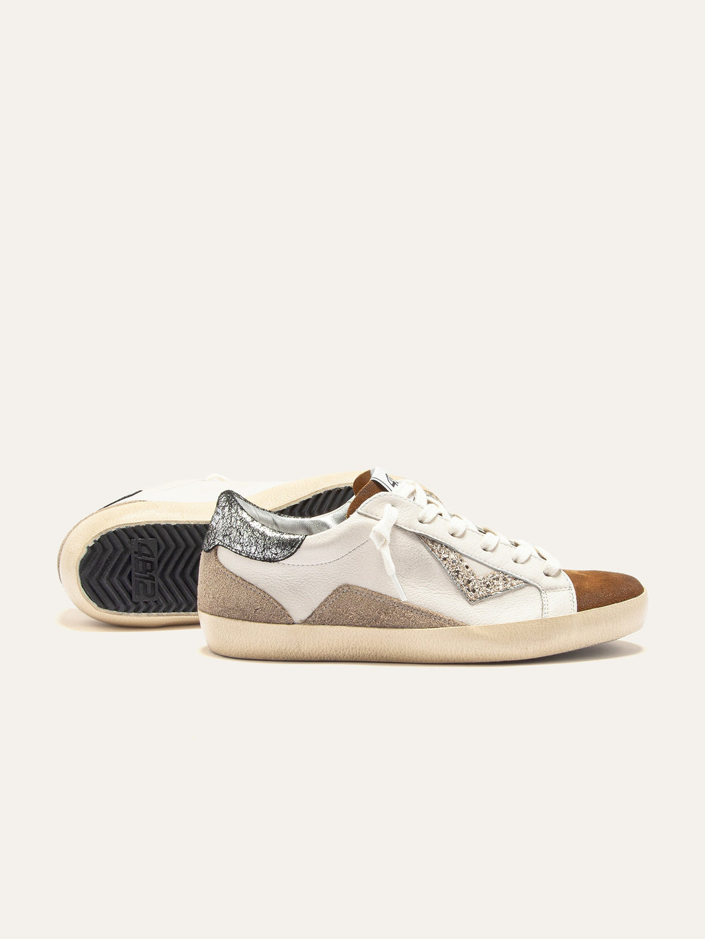 SUPRIME Sneakers in White, Brown and Beige Leather