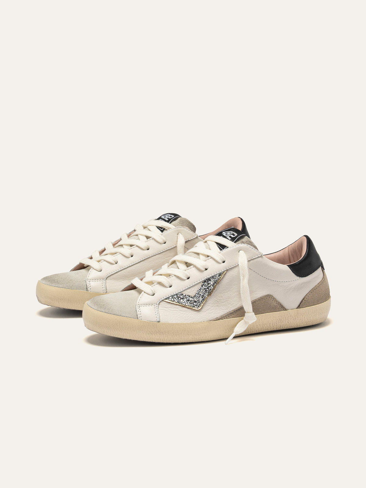 SUPRIME Sneakers in White and Beige Leather