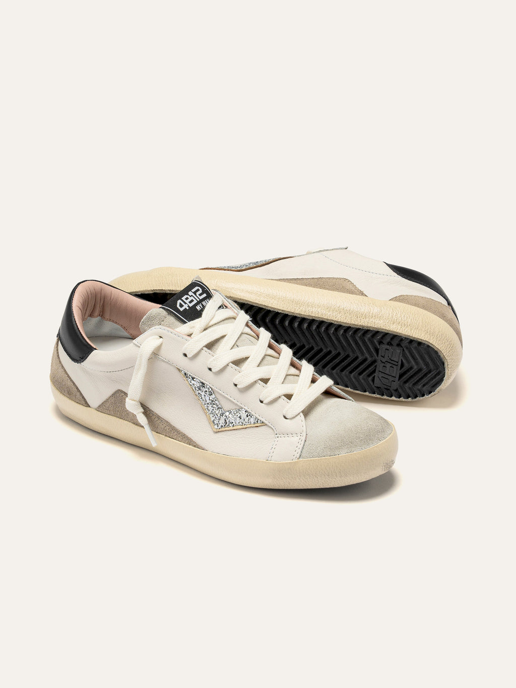 SUPRIME Sneakers in White and Beige Leather