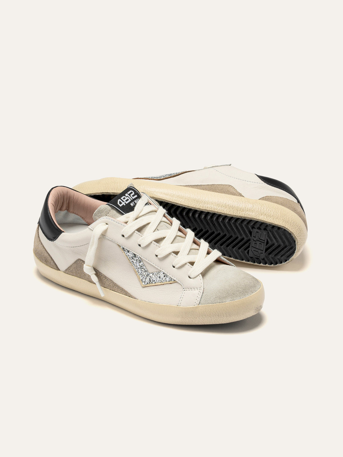 SUPRIME Sneakers in White and Beige Leather