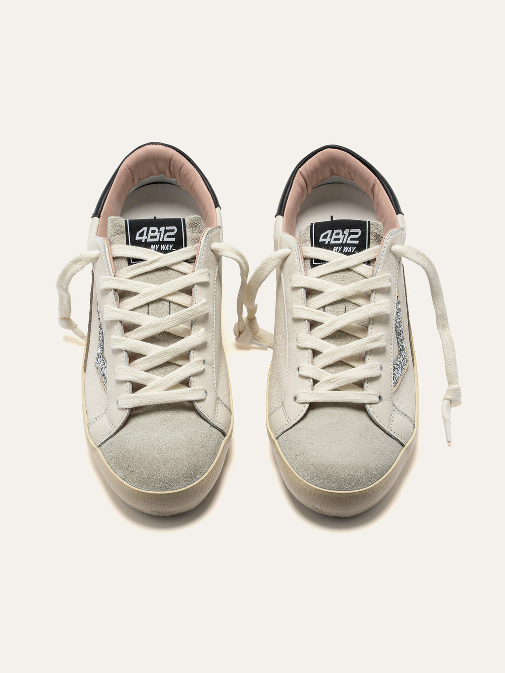 SUPRIME Sneakers in White and Beige Leather