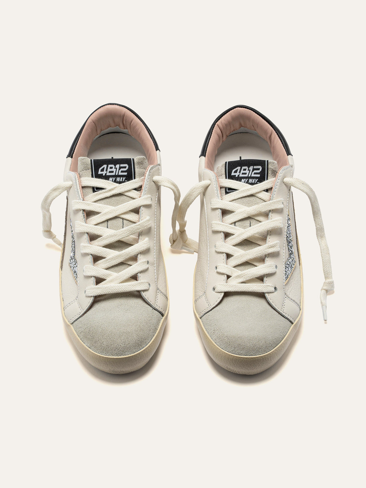 SUPRIME Sneakers in White and Beige Leather