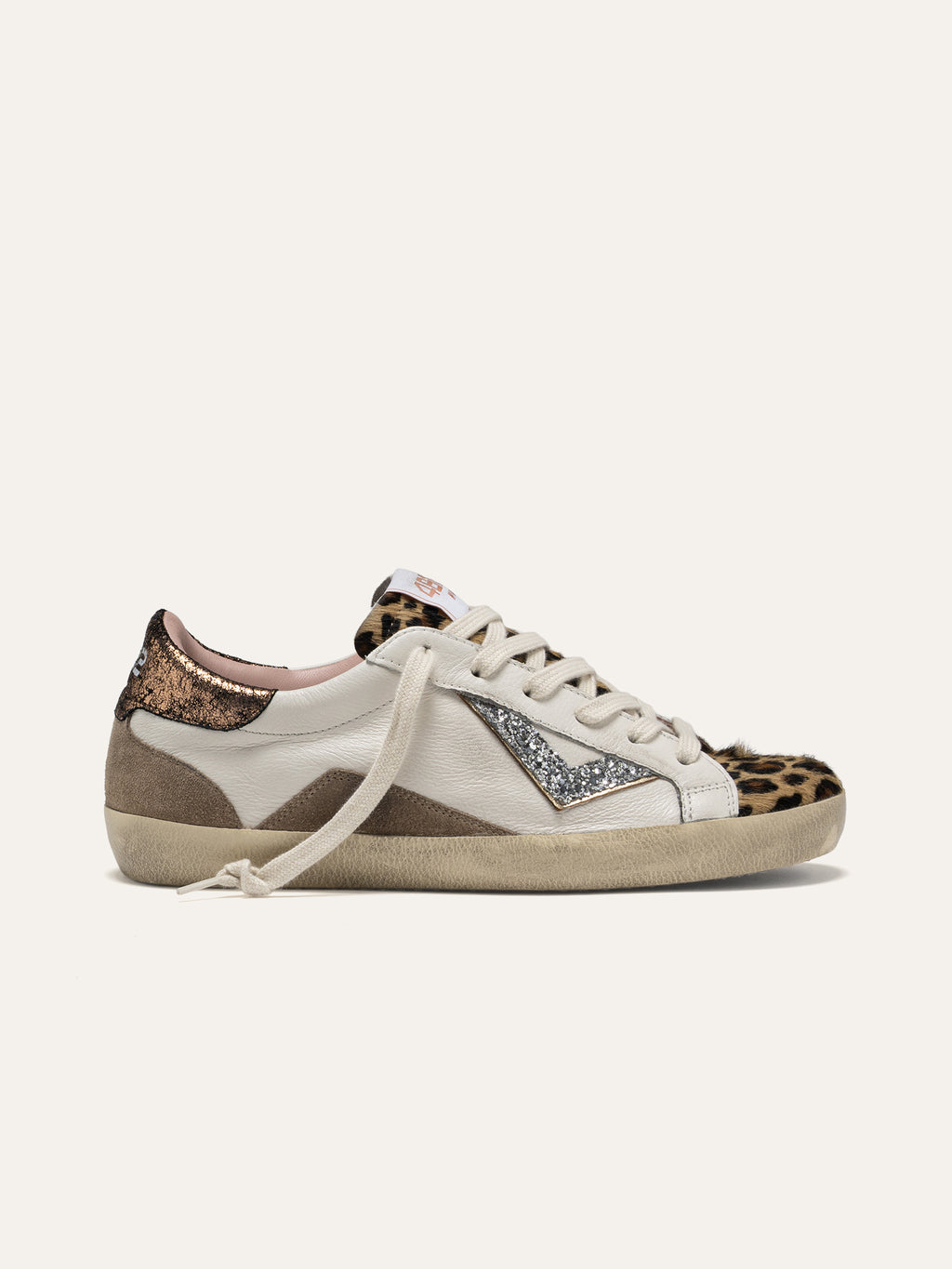 Sneaker SUPRIME in Pelle Bianca e Animalier con Glitter Argento